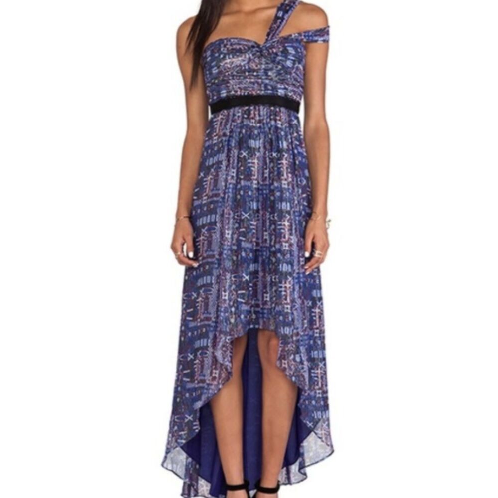 BCBGMaxAzria Silk High Low Printed High-Low Dress Blue Size 2